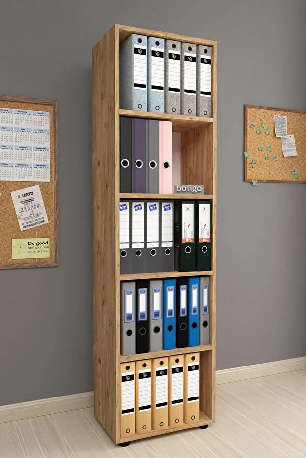 5 Raflı Kitaplık Ofis Dolabı Klasörlük Çok Amaçlı Dolap Mutfak Dolabı Çam